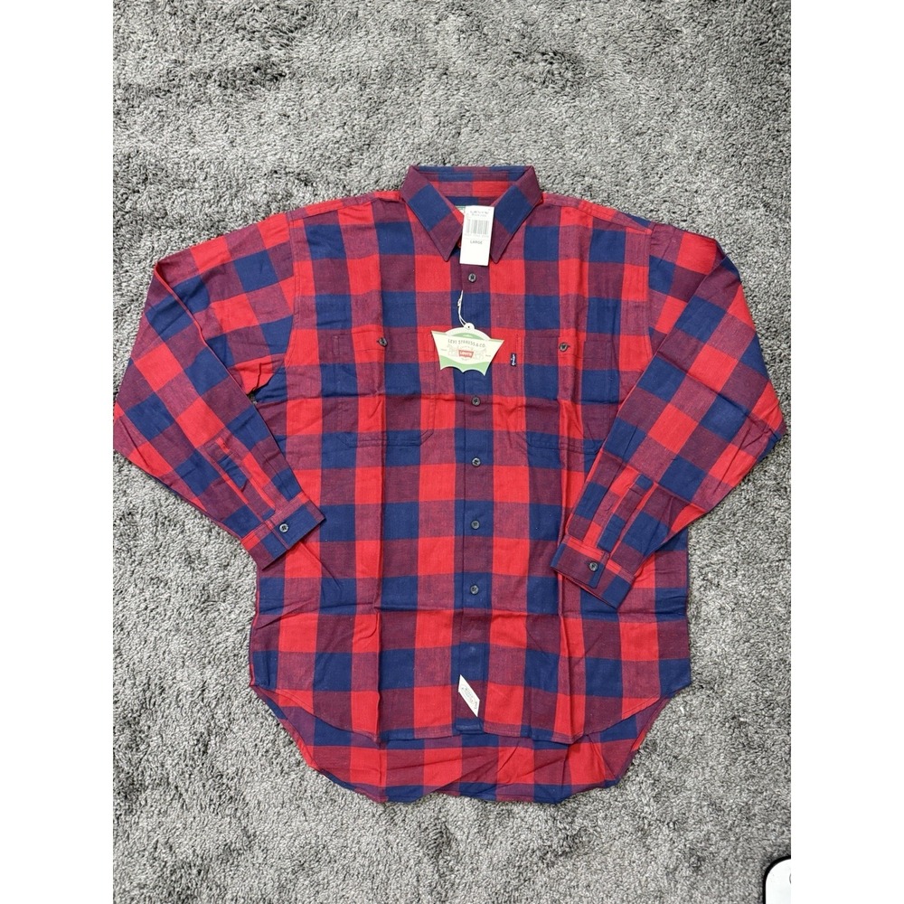Levi's Flannel Buffalo Plaid Long Sleeve Button Up Men L Red Blue Outdoor Casual